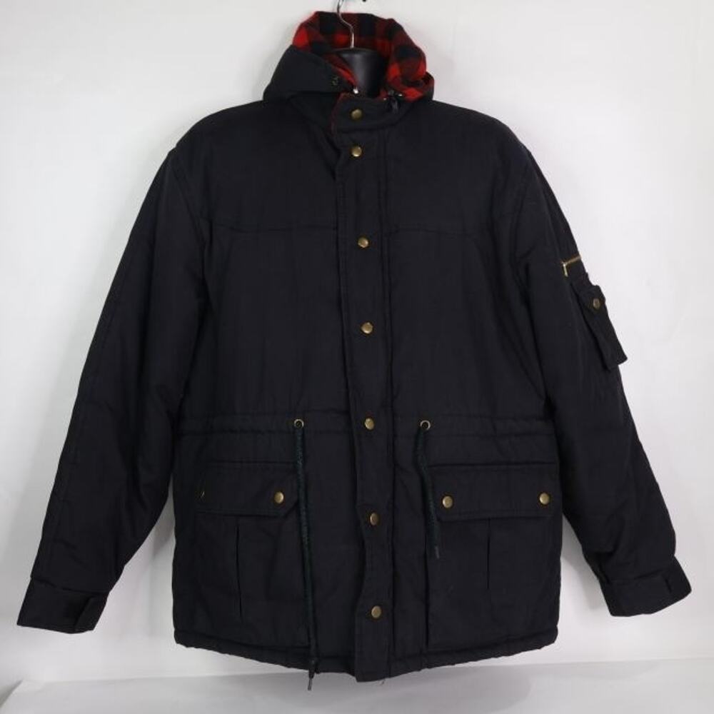 Vintage Avalanche Mountain Gear Jacket Men XL Black Hooded Lined Flannel Winter